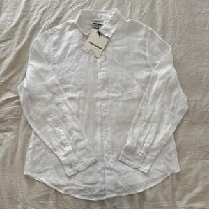 Thom Aaron Men's White Button Down European Flax 100% Linen Shirt XL Breathable
